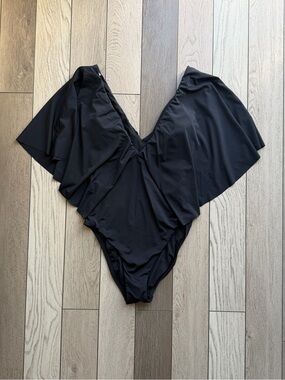 Trina Turk Black One-Piece Swimsuit with Flutter Sleeves size 6 NWT